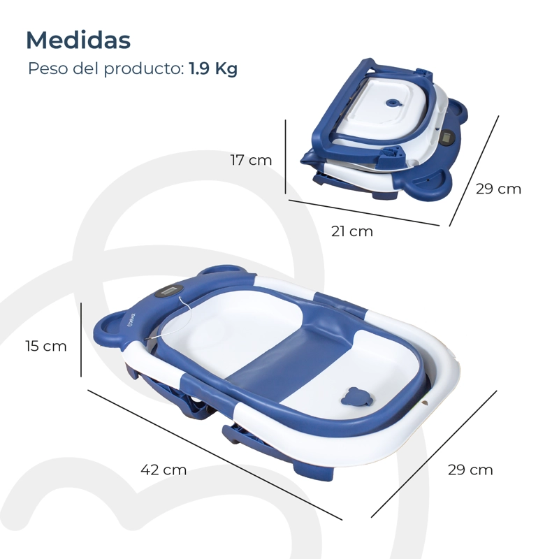BAÑERA BEBESIT PLEGABLE SMART BEAR VIAJES BEBE TERMÓMETRO AZUL - 6