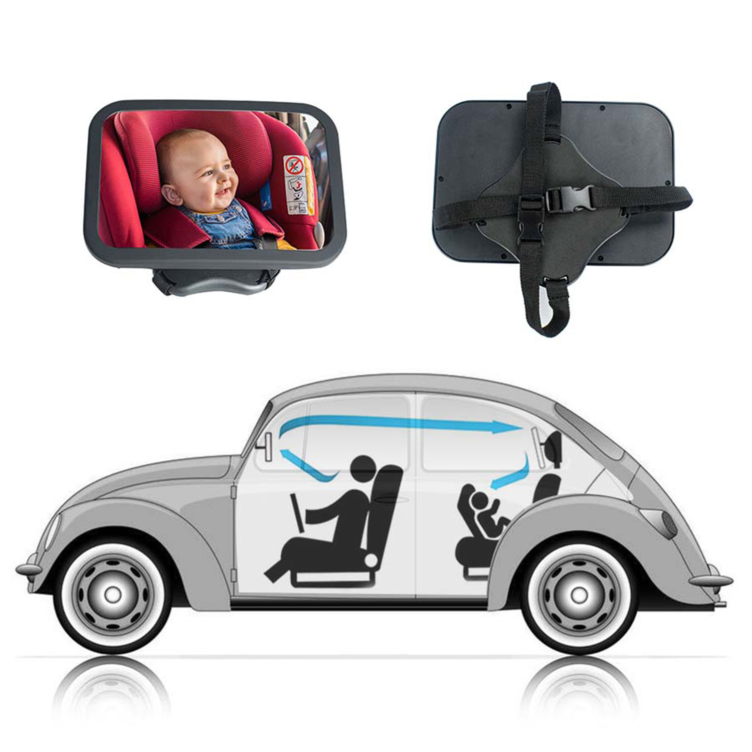 ESPEJO AUTO BEBESIT AJUSTABLE DELUXE SILLA BEBE 360 GRADOS NEGRO - 6