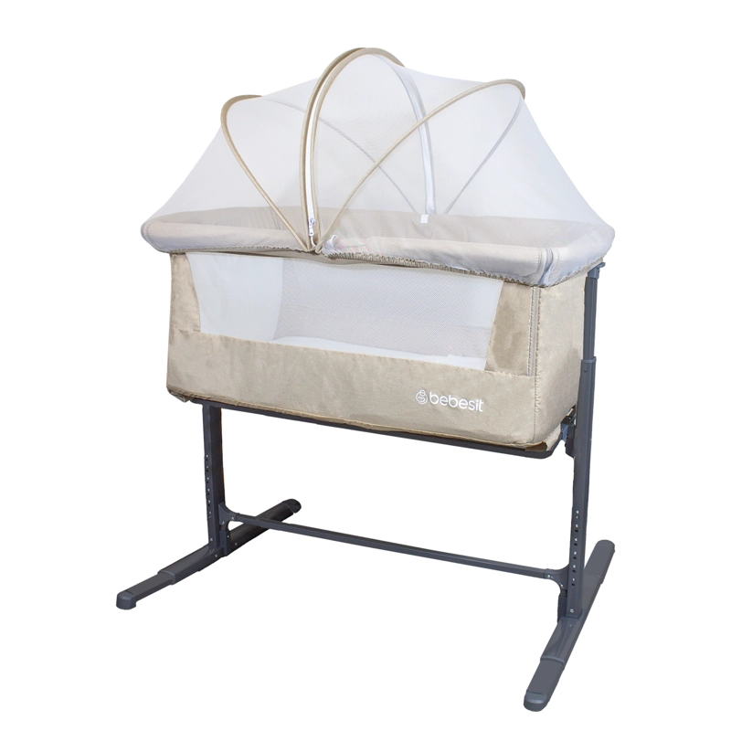 CUNA BEBESIT COLECHO CON MOSQUITERO MYSIDE LX ACERO BEIGE - 1