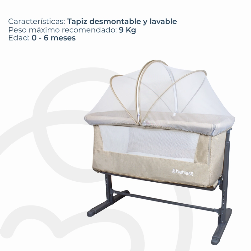 CUNA BEBESIT COLECHO CON MOSQUITERO MYSIDE LX ACERO BEIGE - 3