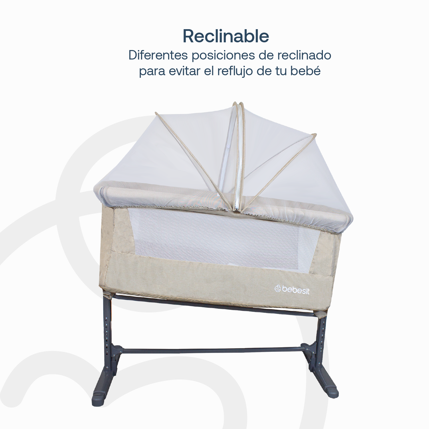 CUNA BEBESIT COLECHO CON MOSQUITERO MYSIDE LX ACERO BEIGE - 4