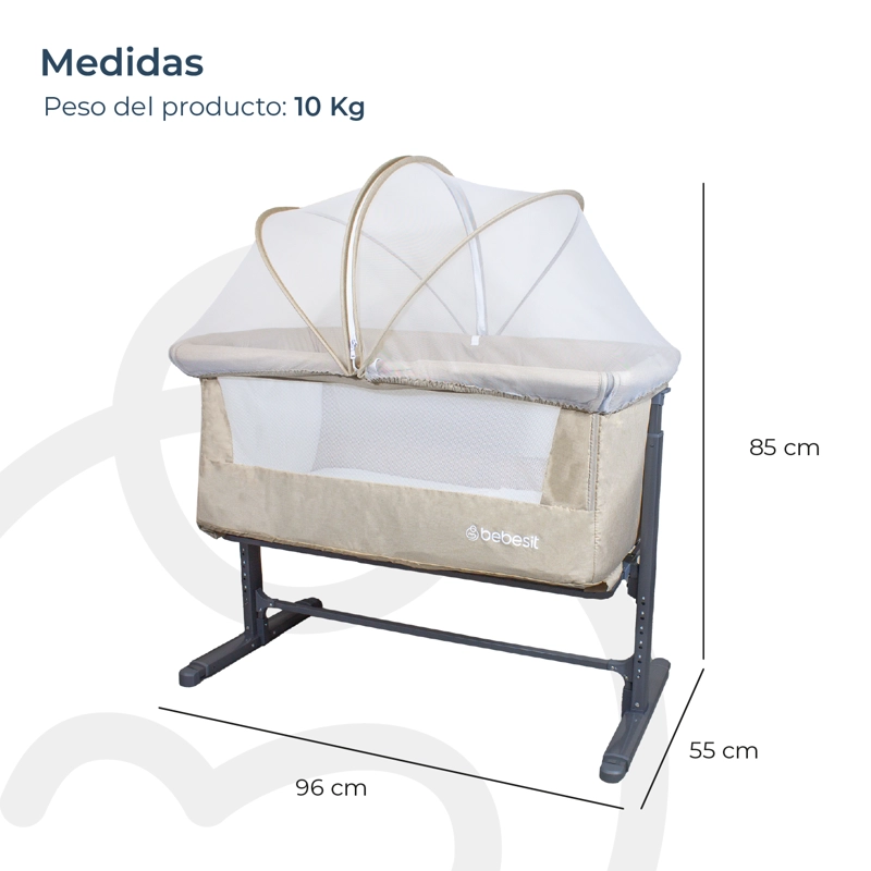 CUNA BEBESIT COLECHO CON MOSQUITERO MYSIDE LX ACERO BEIGE - 7