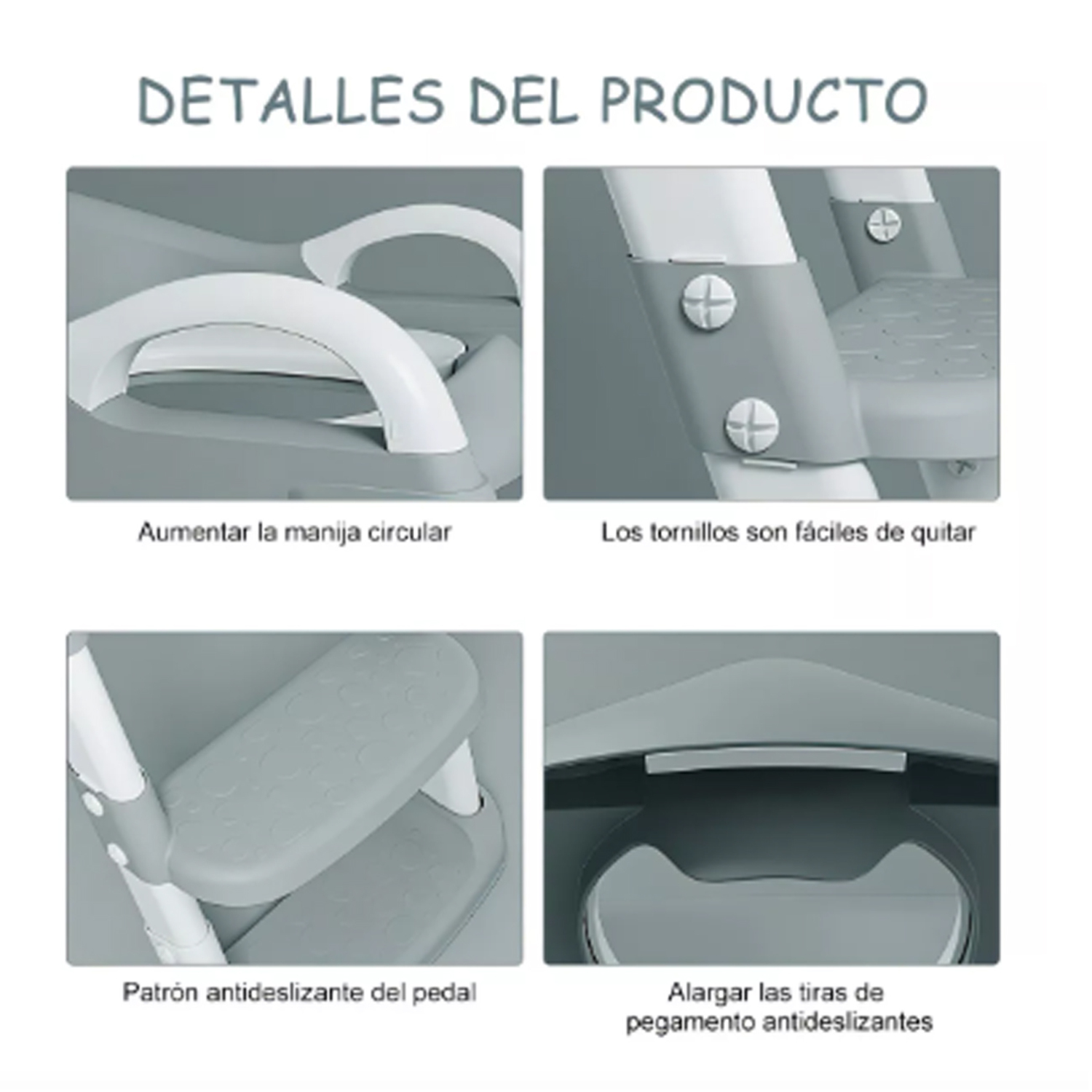 ASIENTO ADAPTADOR INODORO BEBESIT REDUCTOR ESCALERA ENTRANAMIENTO BEBE BAÑO GRIS - 3