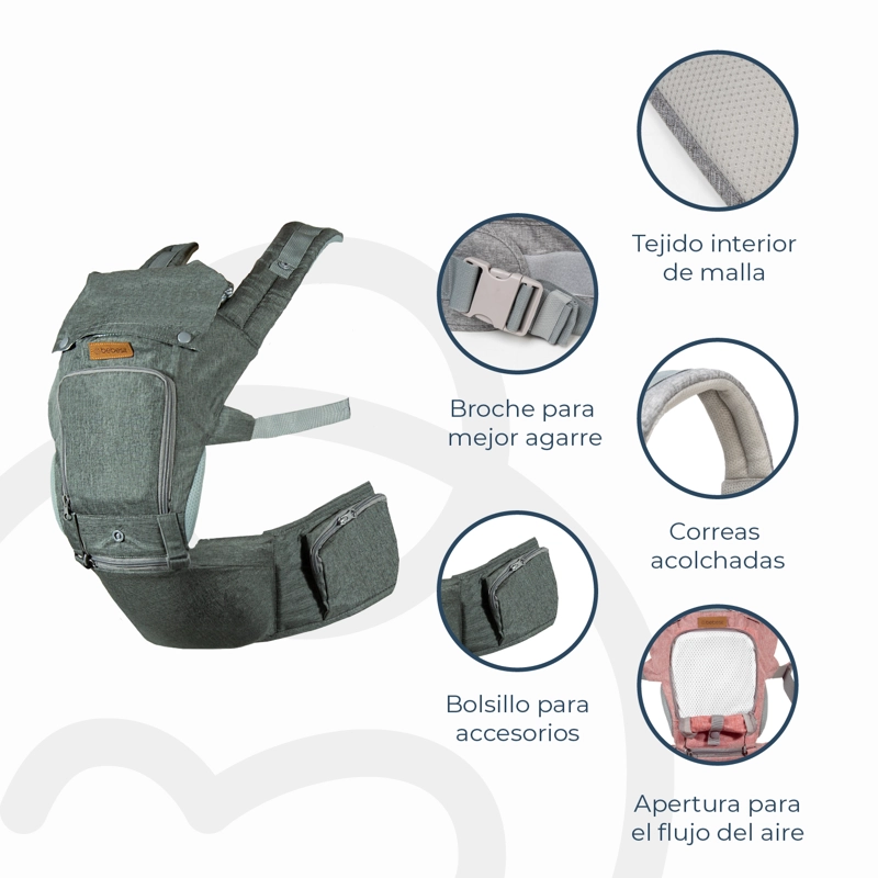 PORTABEBÉS BEBESIT ARNÉS CON ASIENTO CUIDADOS CADERA HIP SEAT GRIS - 6