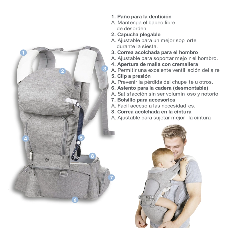 PORTABEBÉS BEBESIT ARNÉS CON ASIENTO CUIDADOS CADERA HIP SEAT GRIS - 8
