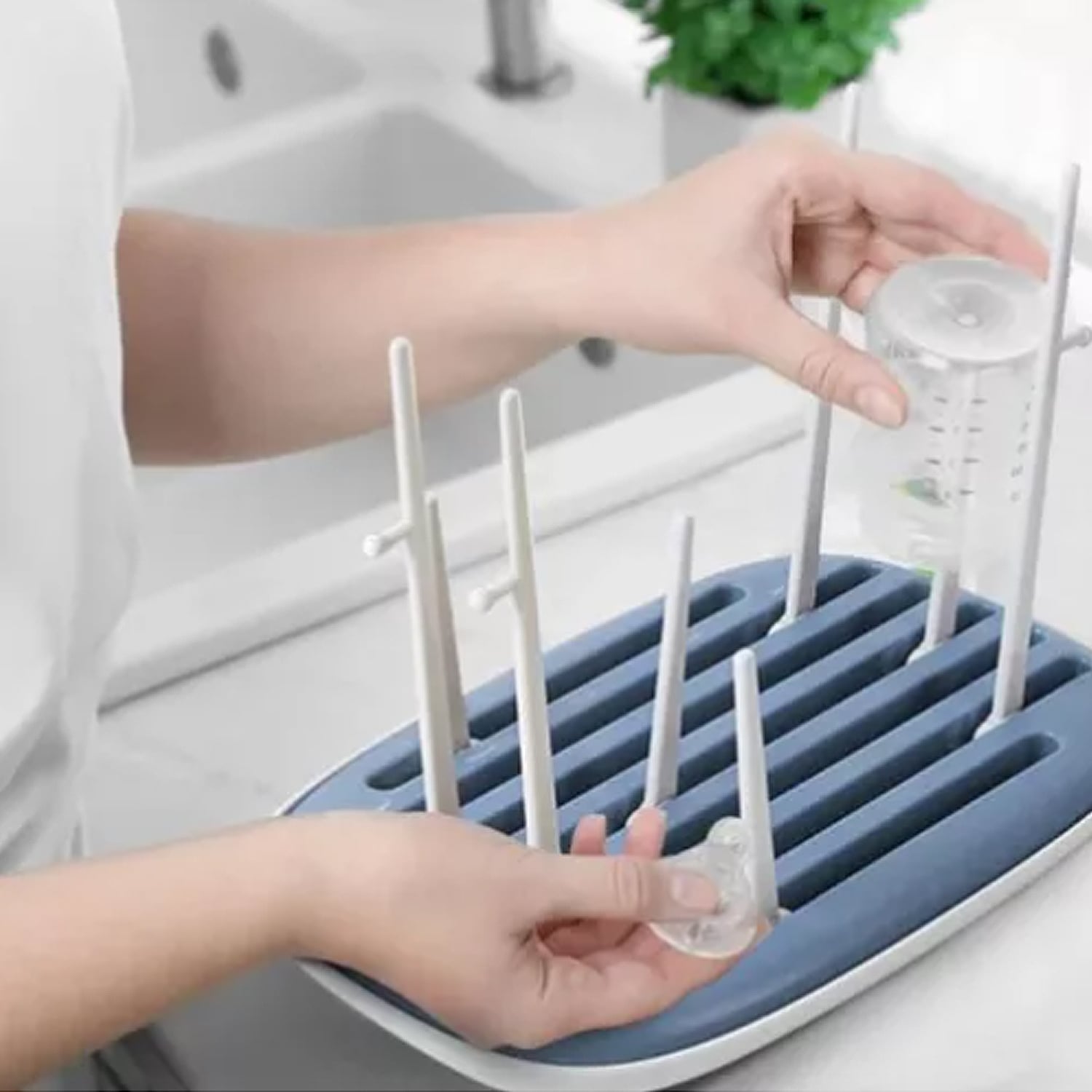 SECADOR BEBESIT ESCURRIDOR 8 MAMADERAS BIBERONES BEBE LIBRE BPA AZUL - 2