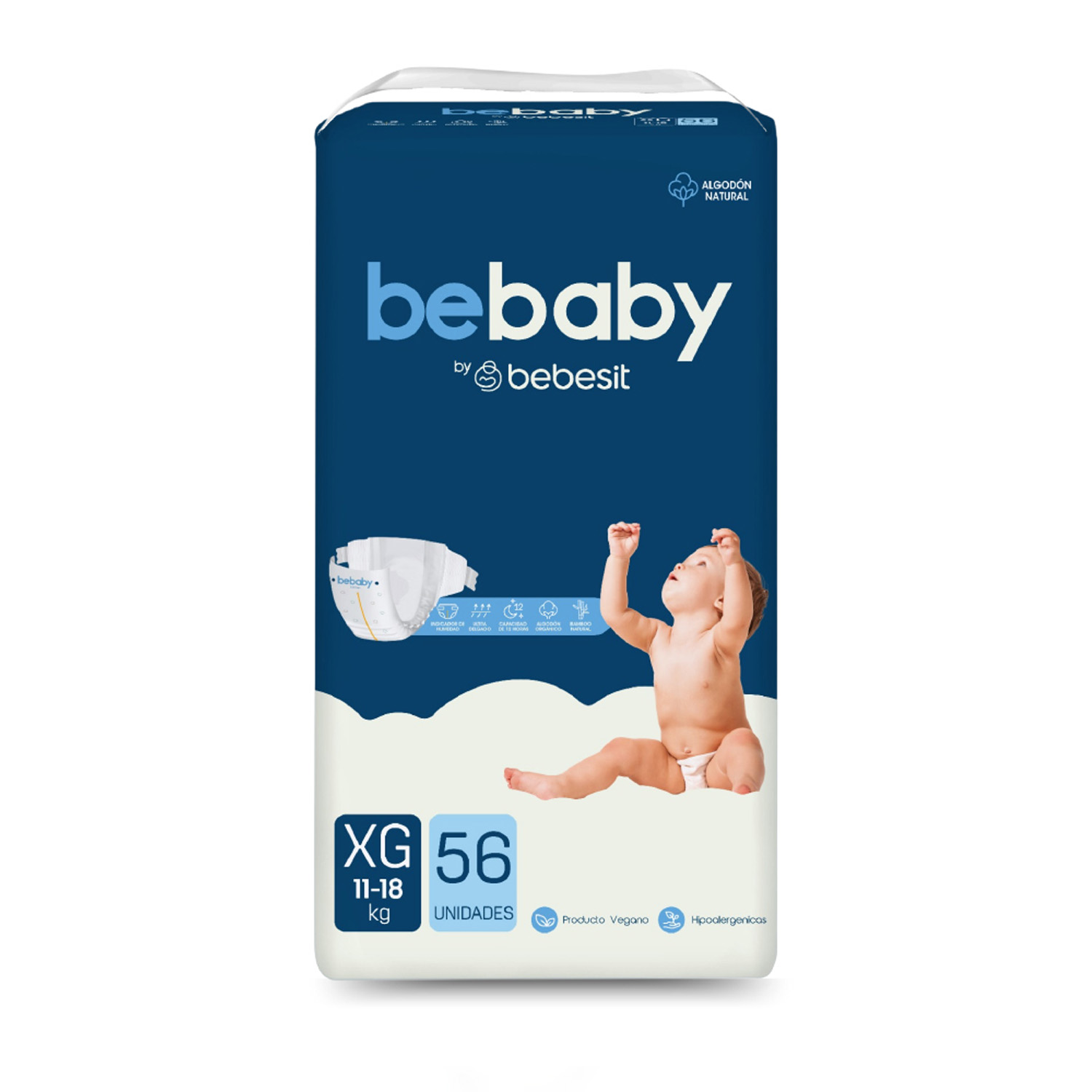 PAÑAL BEBESIT BEBABY PREMIUM BY XG 56U HIPOALERGÉNICO 56 UNIDADES - 1