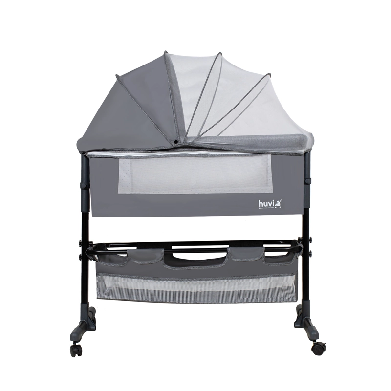 CUNA BEBESIT COLECHO COZY CON COLCHÓN MOSQUITERO Y CANASTO HUVI ACERO GRIS - 3