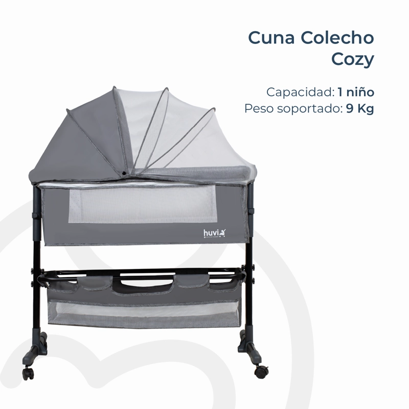 CUNA BEBESIT COLECHO COZY CON COLCHÓN MOSQUITERO Y CANASTO HUVI ACERO GRIS - 4
