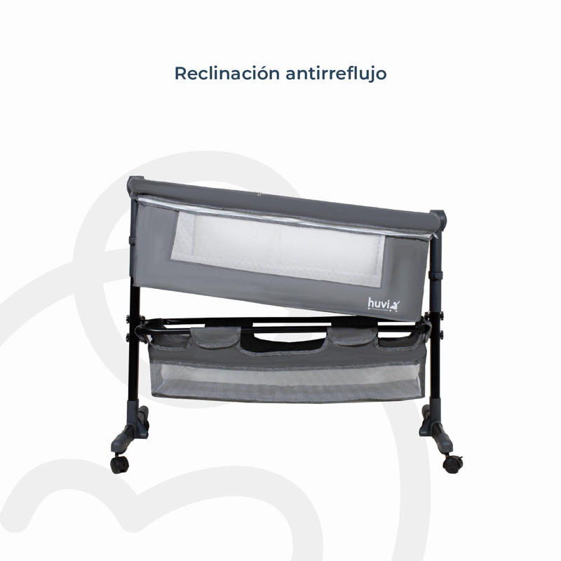 CUNA BEBESIT COLECHO COZY CON COLCHÓN MOSQUITERO Y CANASTO HUVI ACERO GRIS - 6