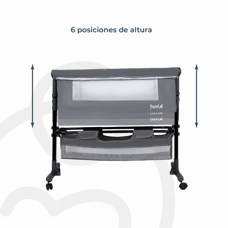 CUNA BEBESIT COLECHO COZY CON COLCHÓN MOSQUITERO Y CANASTO HUVI ACERO GRIS - 7