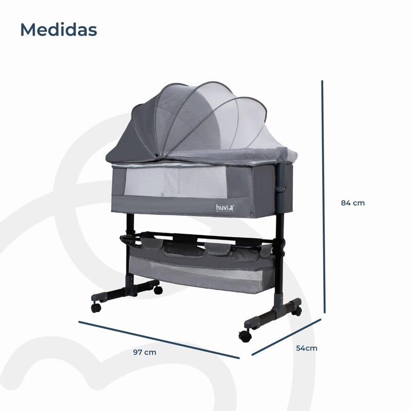 CUNA BEBESIT COLECHO COZY CON COLCHÓN MOSQUITERO Y CANASTO HUVI ACERO GRIS - 9
