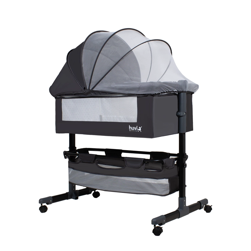 CUNA BEBESIT COLECHO COZY CON COLCHÓN MOSQUITERO CANASTO HUVI ACERO NEGRO - 1