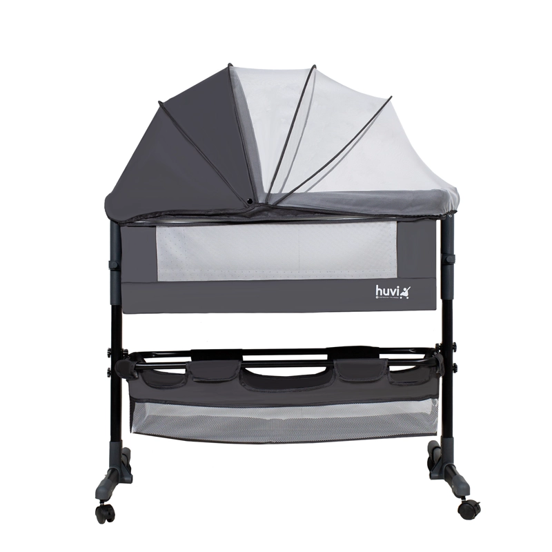 CUNA BEBESIT COLECHO COZY CON COLCHÓN MOSQUITERO CANASTO HUVI ACERO NEGRO - 3