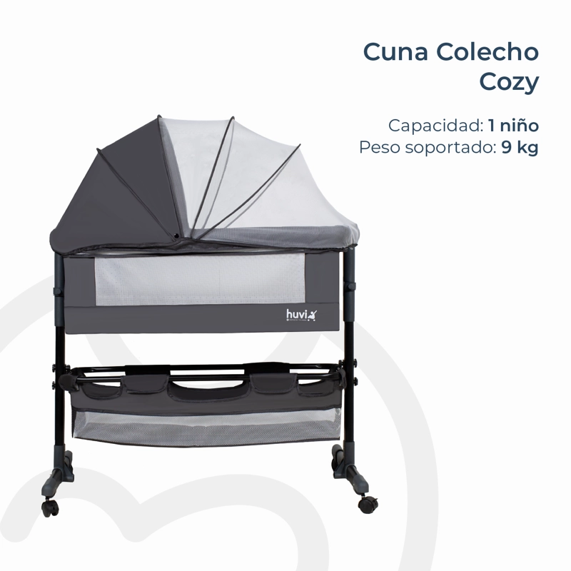 CUNA BEBESIT COLECHO COZY CON COLCHÓN MOSQUITERO CANASTO HUVI ACERO NEGRO - 4