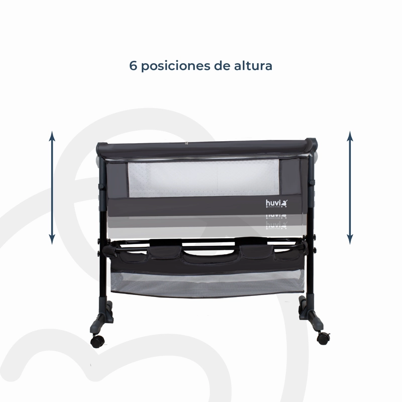 CUNA BEBESIT COLECHO COZY CON COLCHÓN MOSQUITERO CANASTO HUVI ACERO NEGRO - 6