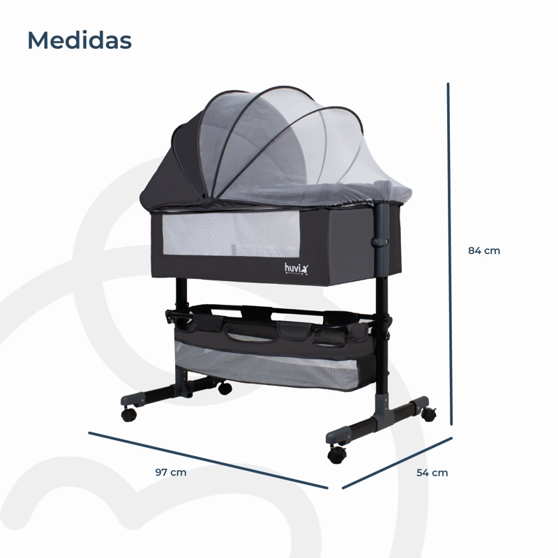 CUNA BEBESIT COLECHO COZY CON COLCHÓN MOSQUITERO CANASTO HUVI ACERO NEGRO - 9