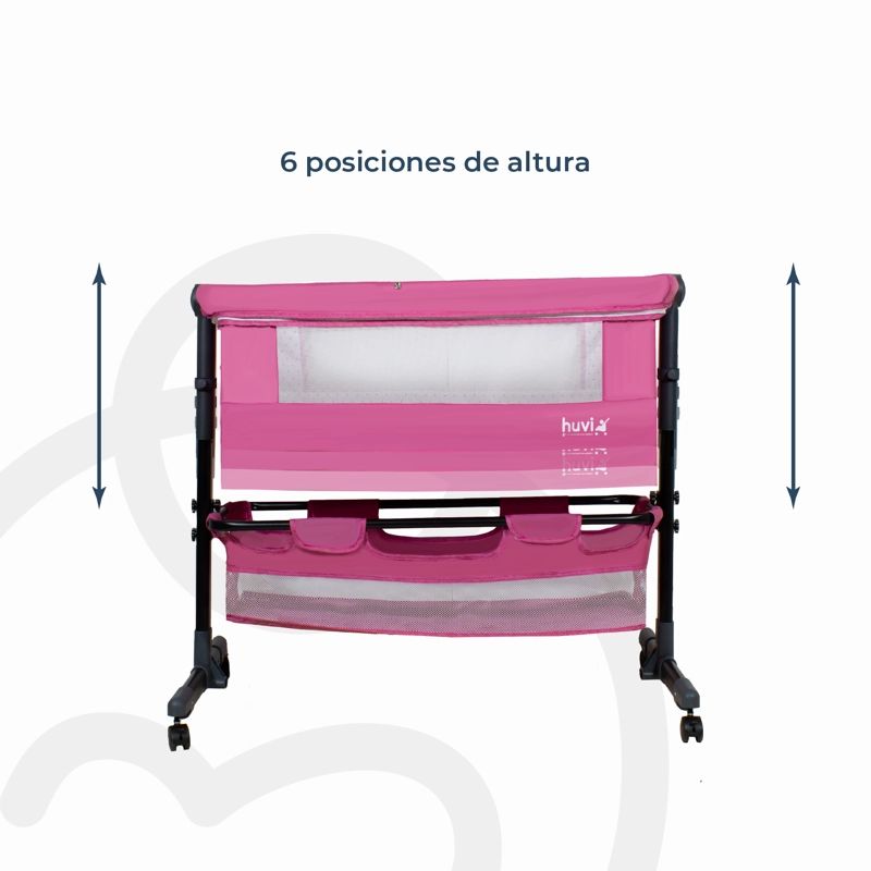 CUNA BEBESIT COLECHO COZY CON COLCHÓN MOSQUITERO Y CANASTO HUVI ACERO ROSADO - 6
