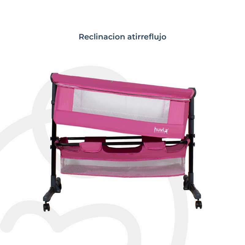 CUNA BEBESIT COLECHO COZY CON COLCHÓN MOSQUITERO Y CANASTO HUVI ACERO ROSADO - 7