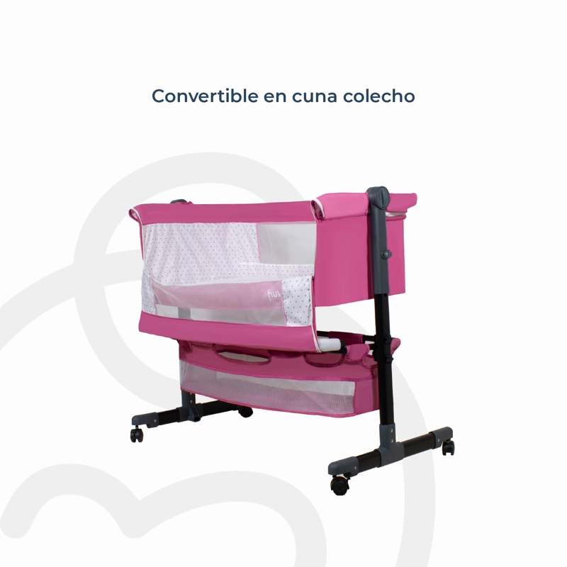 CUNA BEBESIT COLECHO COZY CON COLCHÓN MOSQUITERO Y CANASTO HUVI ACERO ROSADO - 8