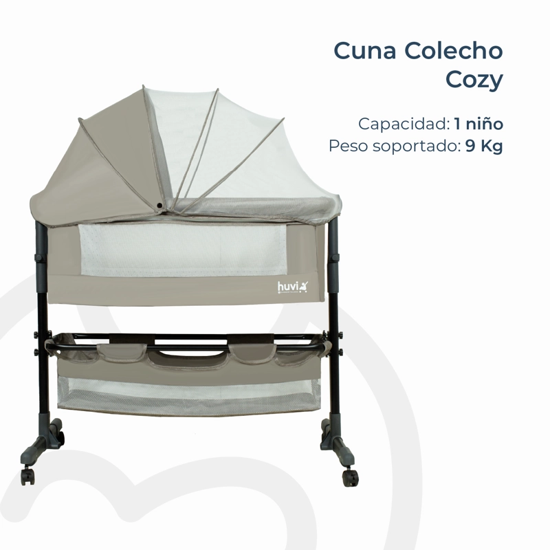 CUNA BEBESIT COLECHO COZY CON COLCHÓN MOSQUITERO CANASTO HUVI ACERO BEIGE - 4