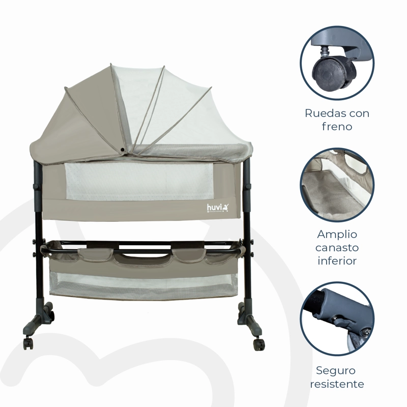 CUNA BEBESIT COLECHO COZY CON COLCHÓN MOSQUITERO CANASTO HUVI ACERO BEIGE - 5