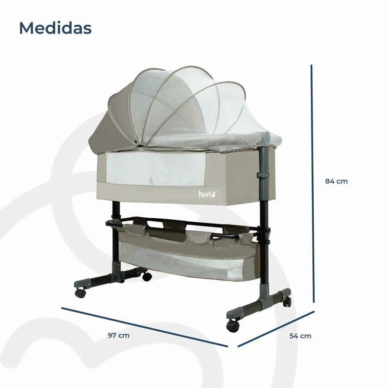 CUNA BEBESIT COLECHO COZY CON COLCHÓN MOSQUITERO CANASTO HUVI ACERO BEIGE - 9