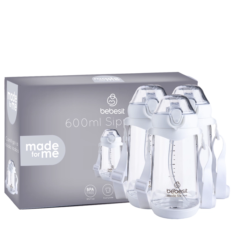 PACK 3 VASO ENTRENAMIENTO BEBESIT ANTIDERRAME 12M+ BLANCO 600 ML - 2