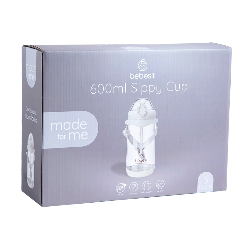 PACK 3 VASO ENTRENAMIENTO BEBESIT ANTIDERRAME 12M+ BLANCO 600 ML - 7