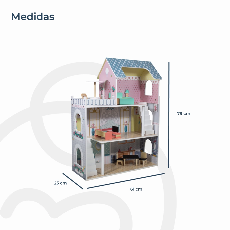 CASA DE MUÑECAS + MUEBLES MADERA MONTESSORI PRINCESAS - 9