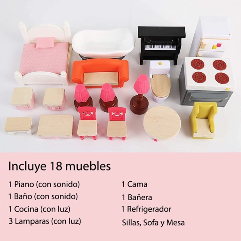 CASA DE MUÑECAS + MUEBLES MADERA MONTESSORI BELLA - 5