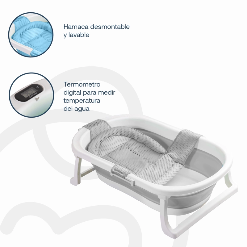 BAÑERA PLEGABLE BEBE CON HAMACA JELLY GRIS - 7