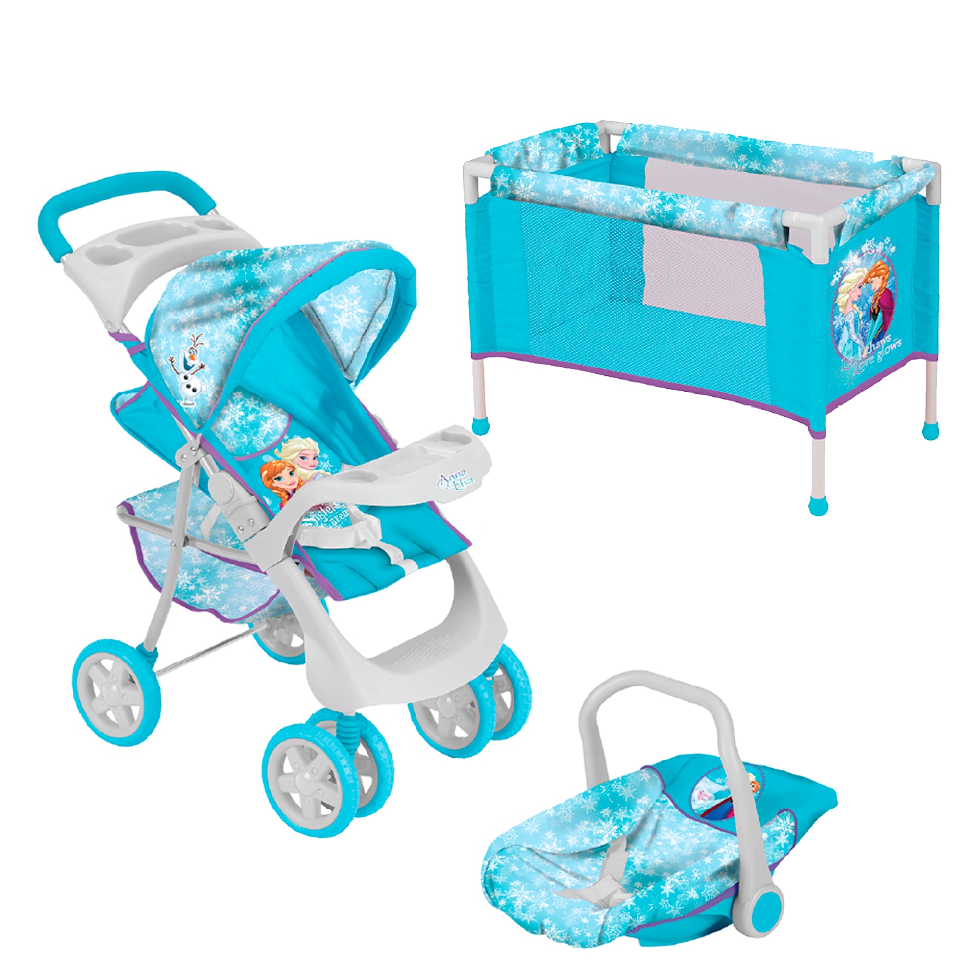 COCHE TRAVEL DE JUGUETE PARA MUÑECA + CUNA FROZEN DISNEY - 1
