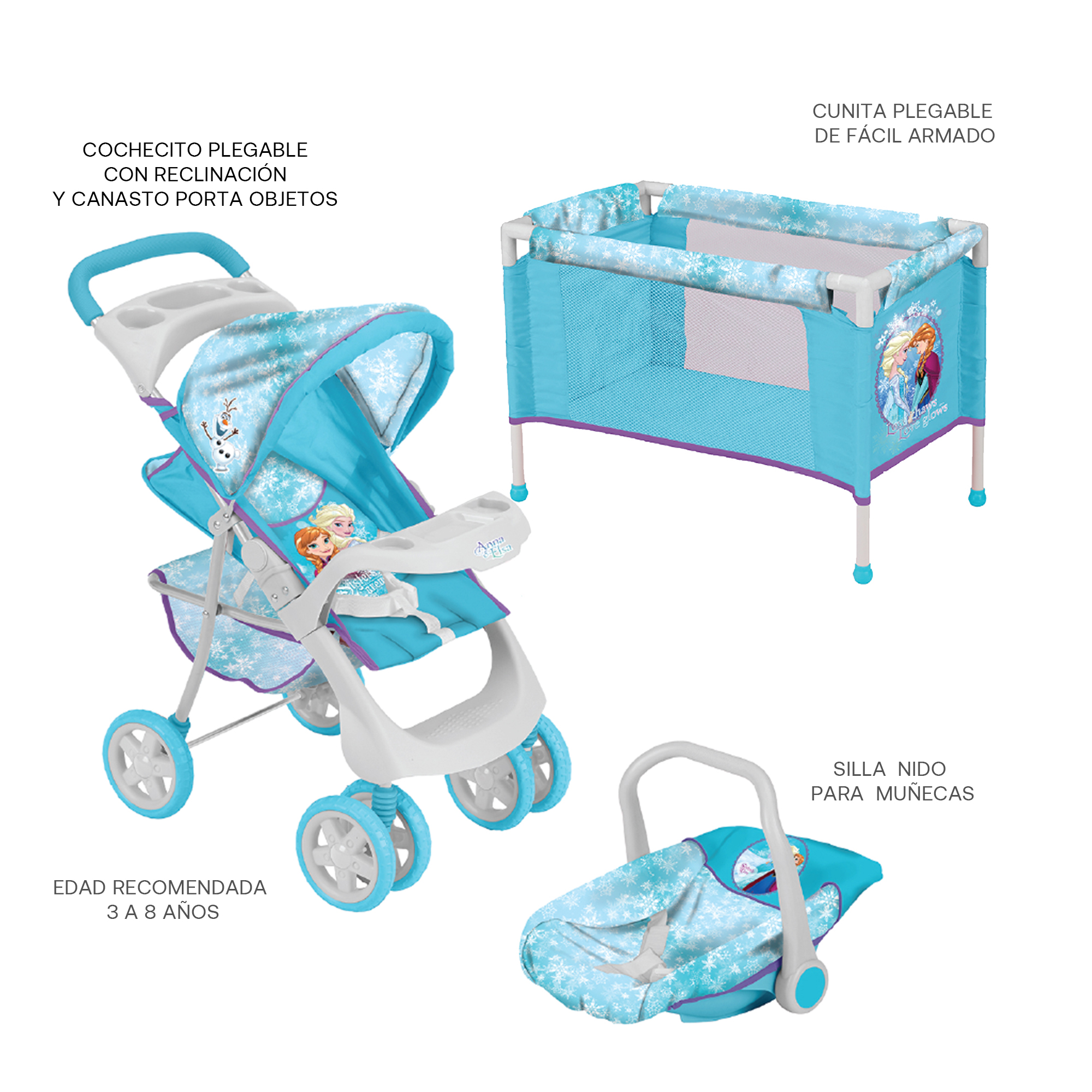 COCHE TRAVEL DE JUGUETE PARA MUÑECA + CUNA FROZEN DISNEY - 5