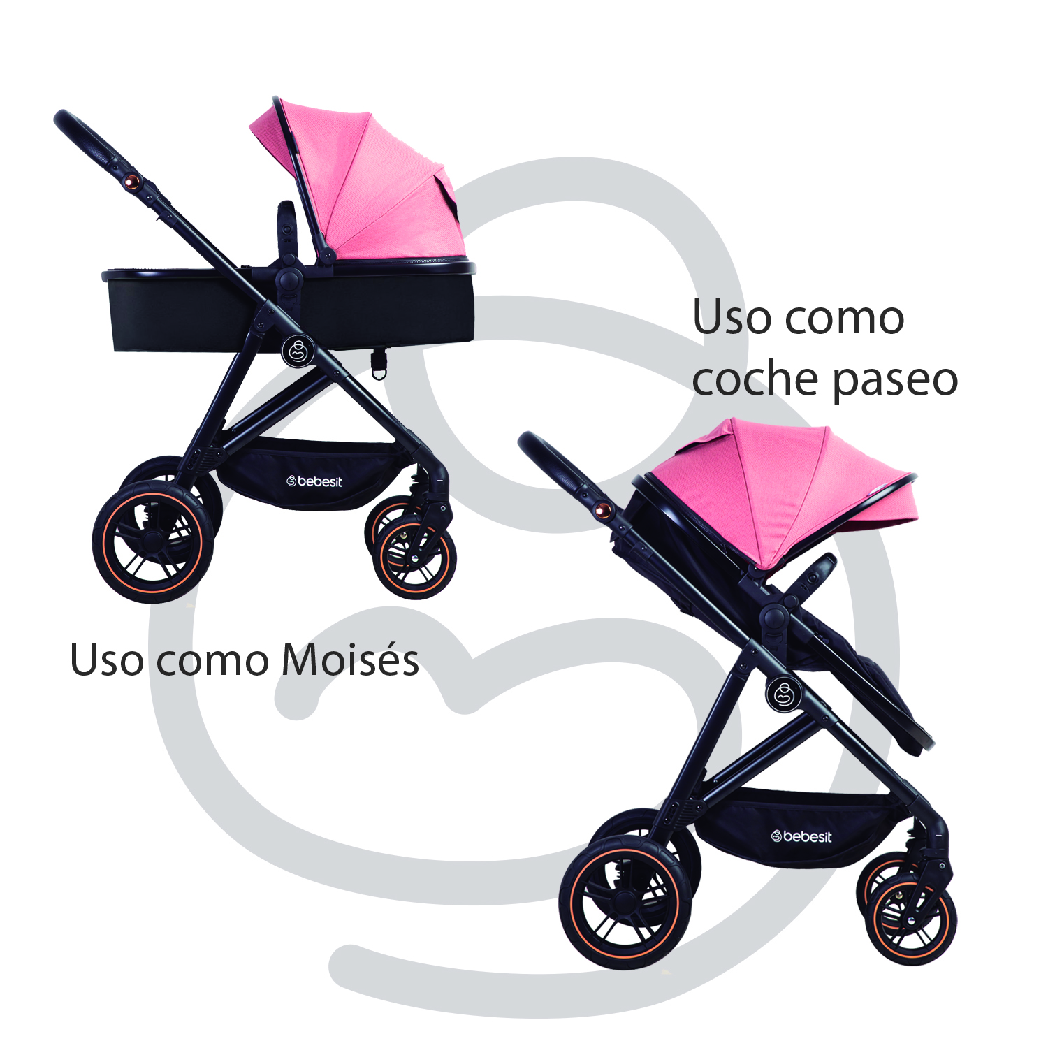 COCHE CUNA PASEO STREET ROSADO BEBESIT - 8