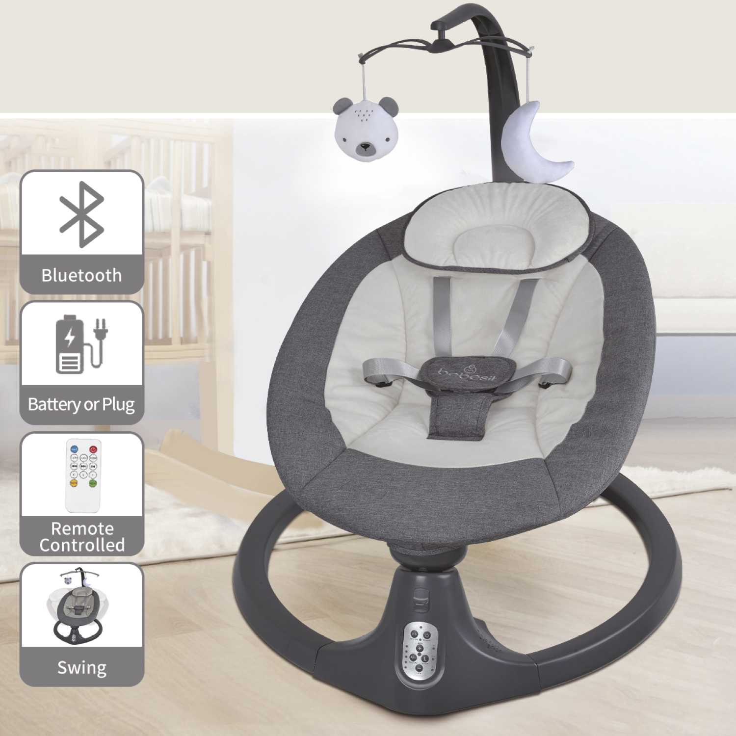 SILLA NIDO BABY SWING GRIS BEBESIT - 8