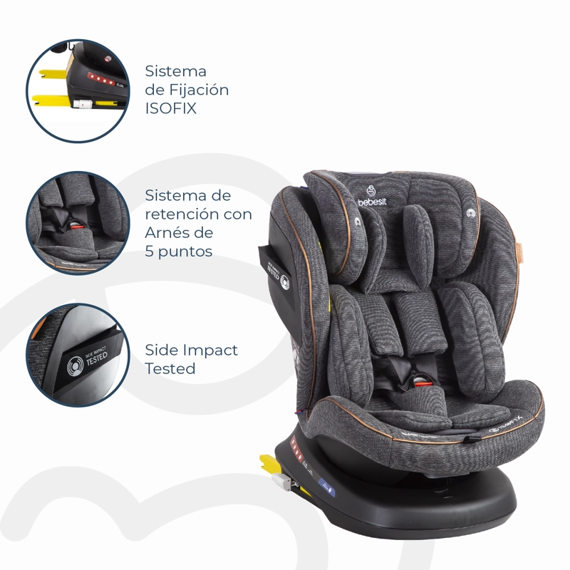 SILLA DE AUTO CONVERTIBLE ISOFIX SUPRA 360º PREMIUM GRIS - 5