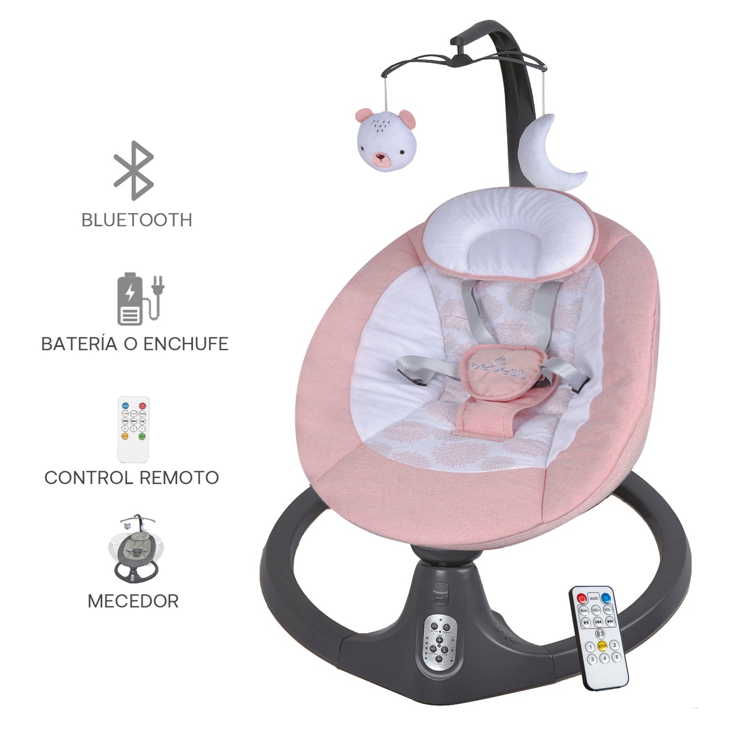SILLA NIDO BABY SWING ROSADO BEBESIT - 5