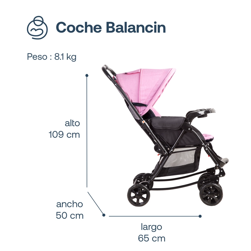 COCHE CUNA BALANCIN SX ROSADO BEBESIT - 7
