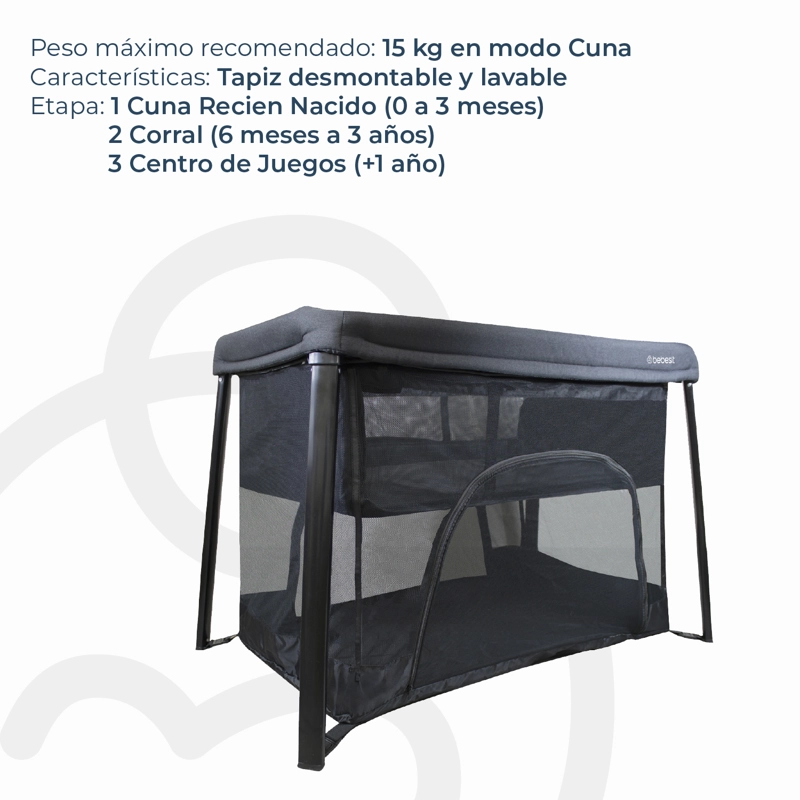 CUNA CORRAL 3 EN 1 ECLIPSE SAFE & SLEEP NEGRO BEBESIT - 6