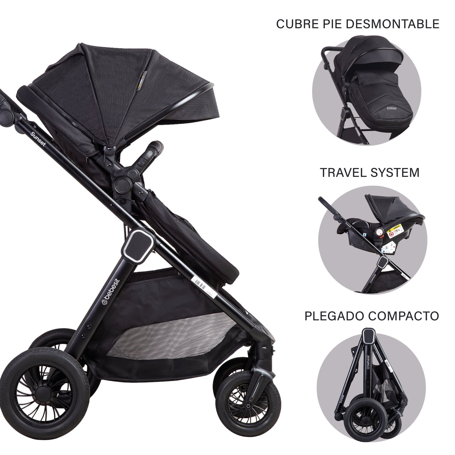 COCHE CUNA TRAVEL SYSTEM ISOFIX SUNSET PREMIUM NEGRO BEBESIT - 7