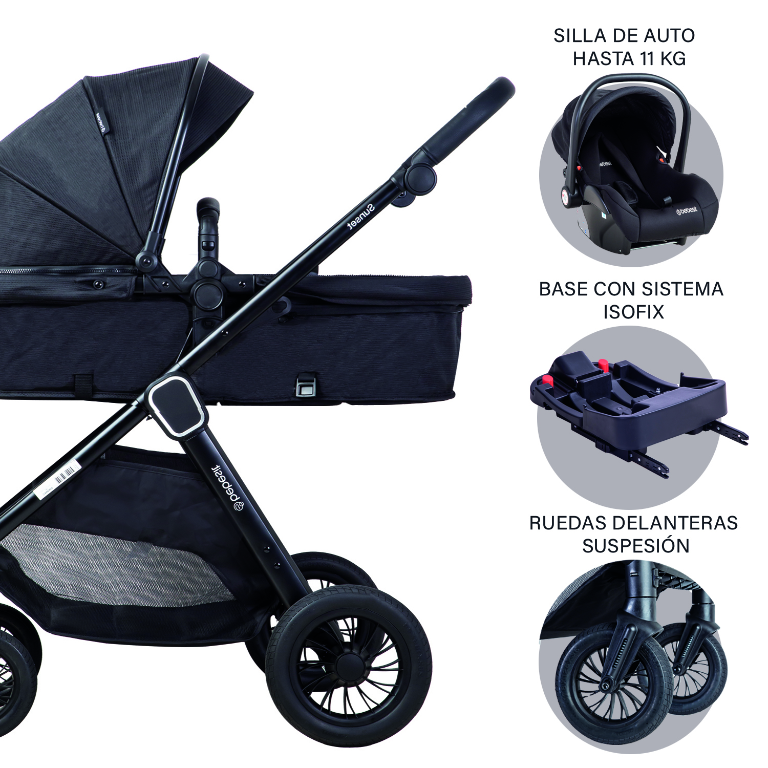 COCHE CUNA TRAVEL SYSTEM ISOFIX SUNSET PREMIUM NEGRO BEBESIT - 8