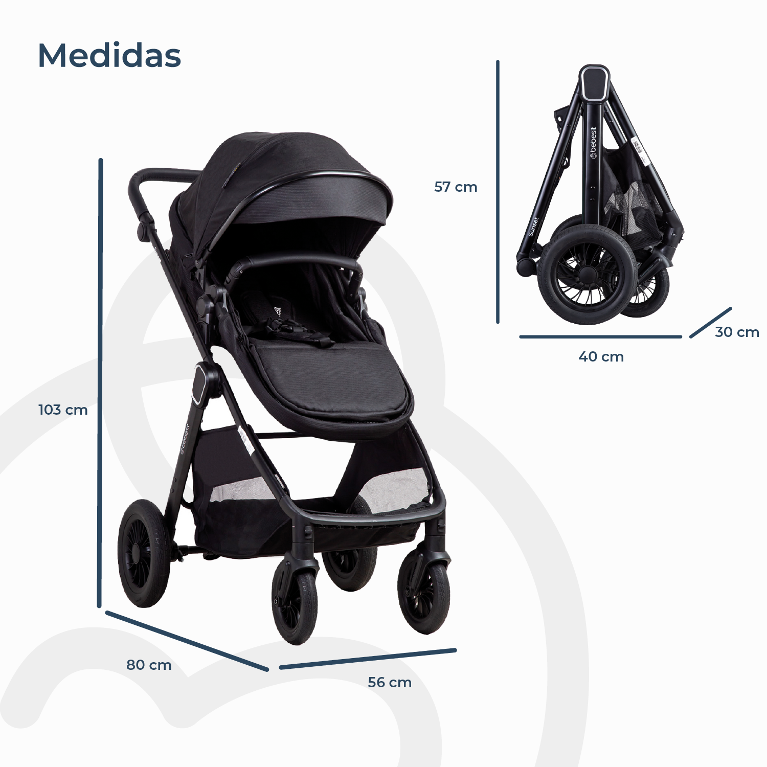 COCHE CUNA TRAVEL SYSTEM ISOFIX SUNSET PREMIUM NEGRO BEBESIT - 9
