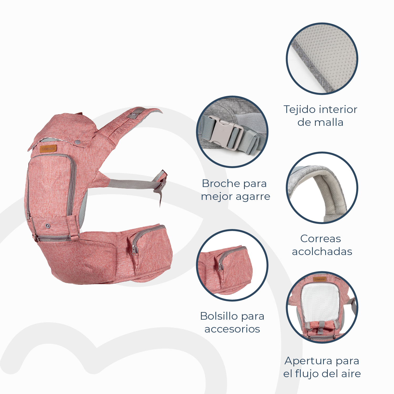 PORTA BEBE ARNÉS CON ASIENTO CUIDADOS CADERA HIP SEAT ROSADO - 6