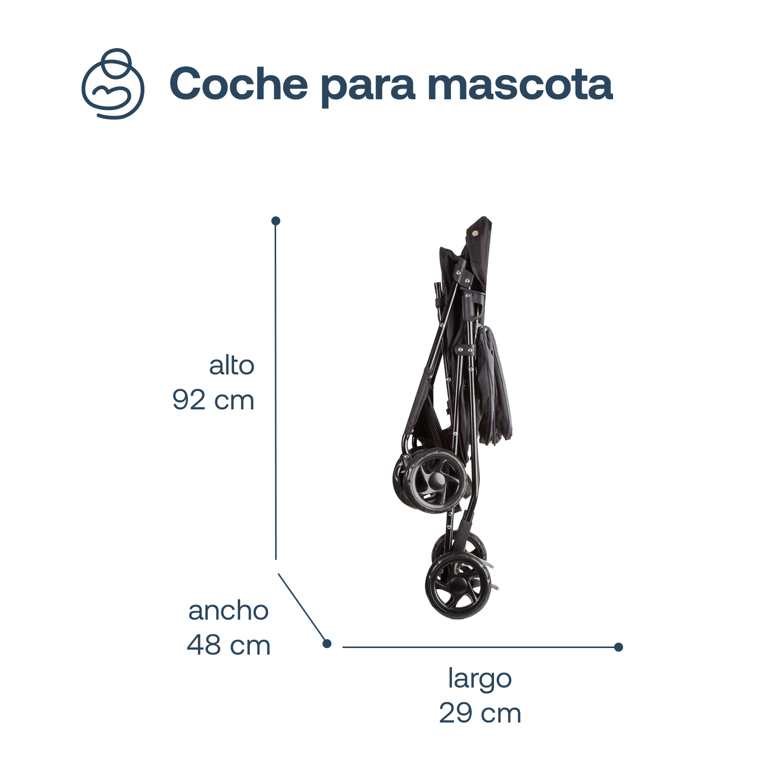 COCHE MASCOTAS PLEGABLE EASY PERRO GATO NEGRO BEEPET BEBESIT - 6