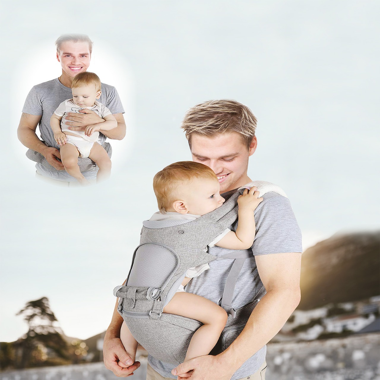 PORTA BEBE ARNÉS CON ASIENTO CUIDADOS CADERA HIP SEAT GRIS - 9