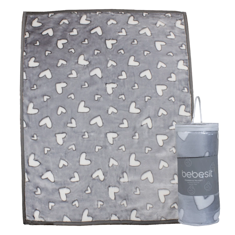 FRAZADA ULTRA SOFT CORAZONES 110X140CM GRIS BEBESIT - 1