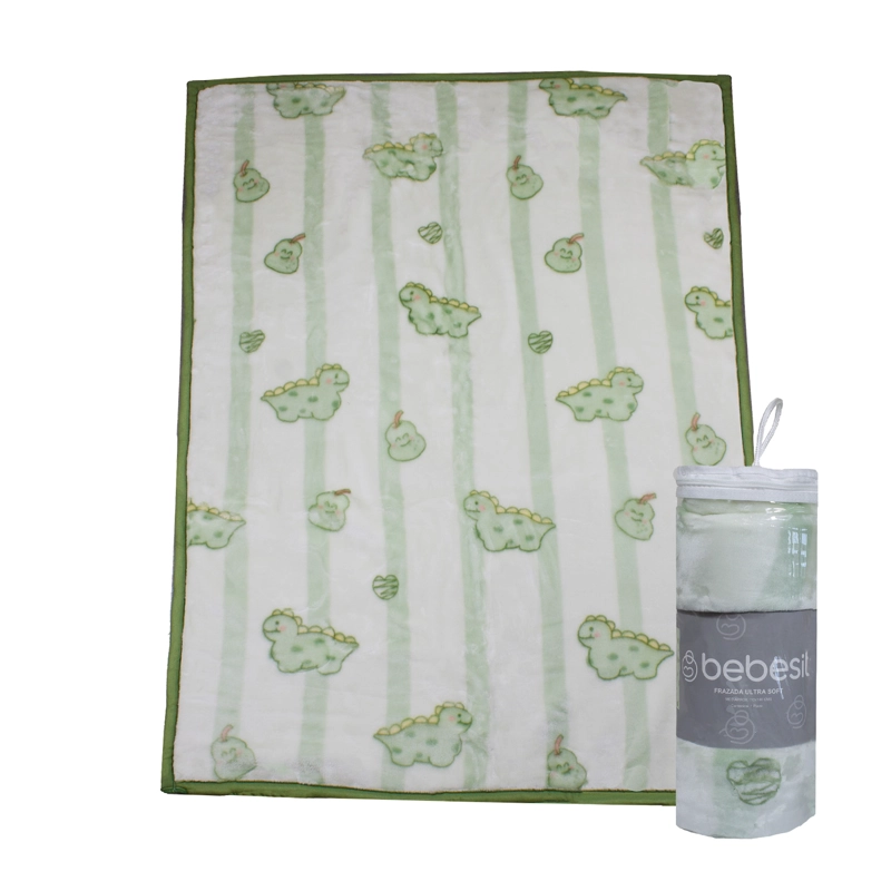 FRAZADA ULTRA SOFT DINO 110X140CM VERDE BEBESIT - 1