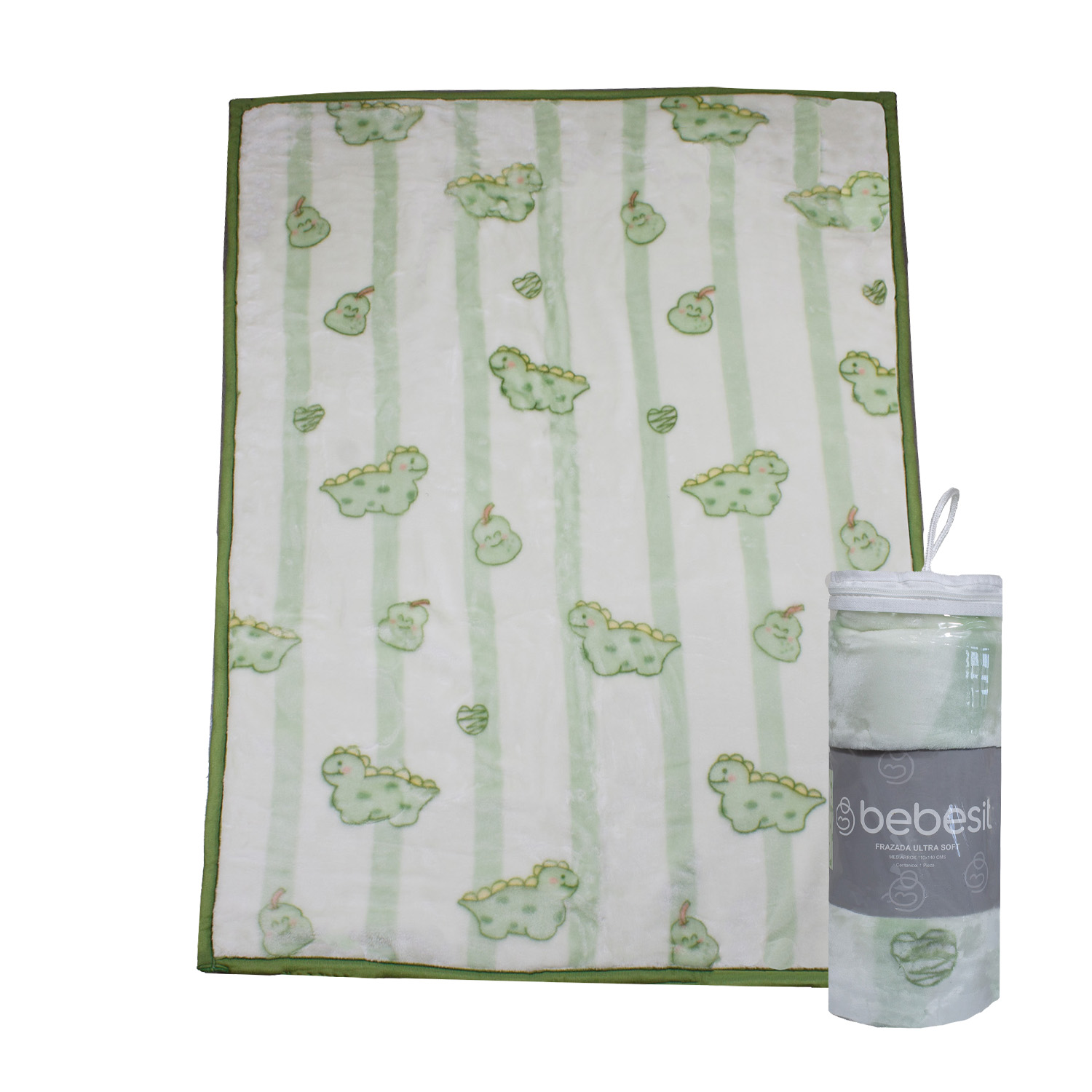 FRAZADA ULTRA SOFT DINO 110X140CM VERDE BEBESIT - 1