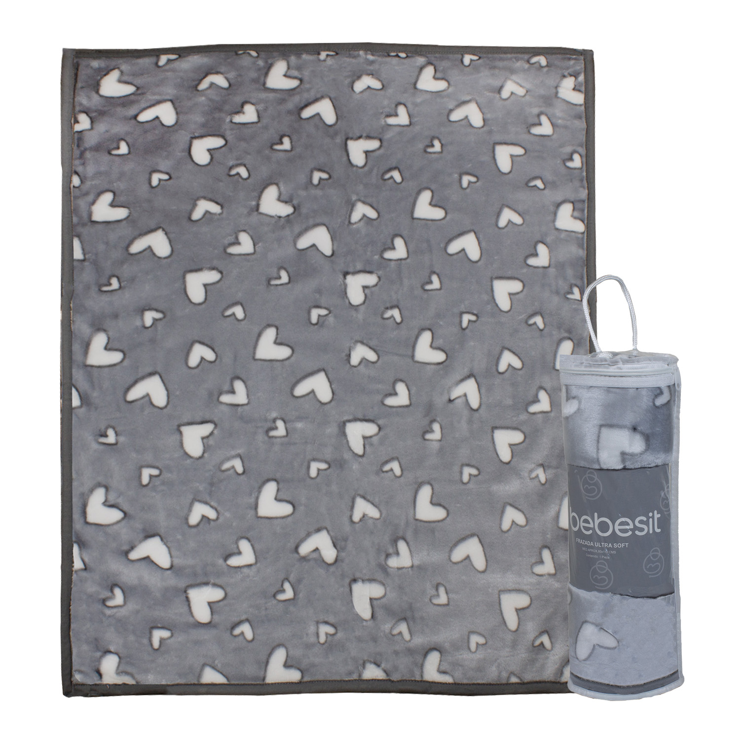 FRAZADA ULTRA SOFT CORAZONES 80X110CM GRIS BEBESIT - 1